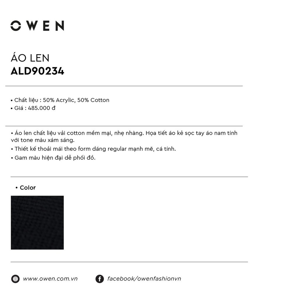 OWEN - Áo len nam Owen cổ tròn màu ĐEN ALD 90234 . .