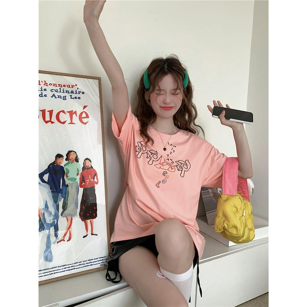 Áo Thun Tay Ngắn Dáng Rộng In Họa Tiết Gấu Dễ Phối Đồ Thời Trang 51050