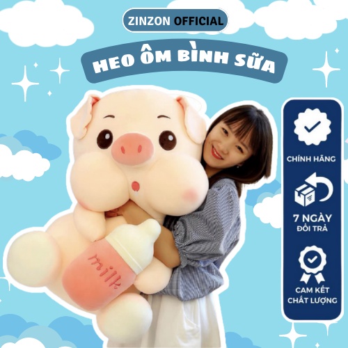 Gấu bông heo ôm bình sữa dễ thương nhồi bông cao cấp ZinZon
