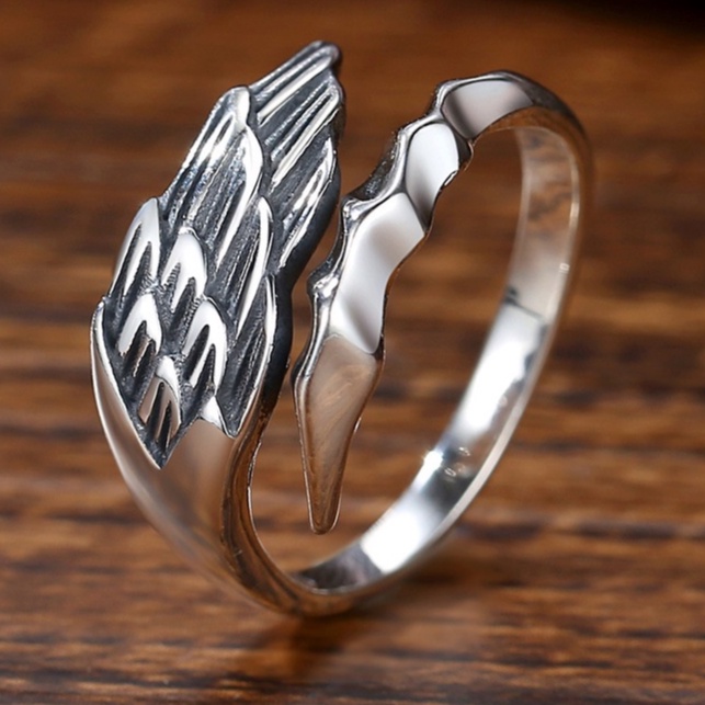 Nhẫn Nam Angel Phong Cách Cá Tính Loki Accessories Màu Bạc Đẹp Cao Cấp - Nhân Nam Họa tiết Cánh Titan - Nhẫn Angel
