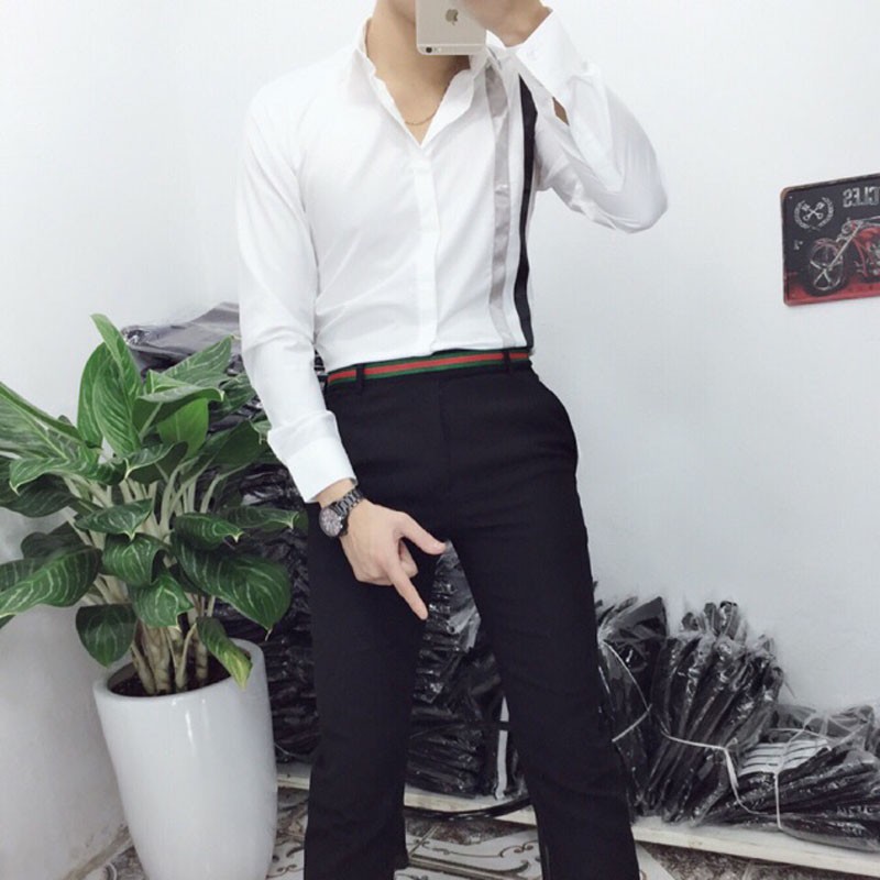 Áo Sơ Mi Nam Họa Tiết Sọc 1 Bên Phong Cách Hàng Chuẩn Cao Cấp