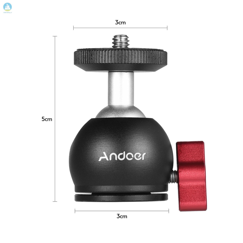 MI   Andoer Aluminum Alloy Mini Ball Head Panoramic Tripod Head 360° Swivel Horizontal Vertical Adjusting Universal 1/4-inch Interface for DSLR SLR Mini Tripod Mounting