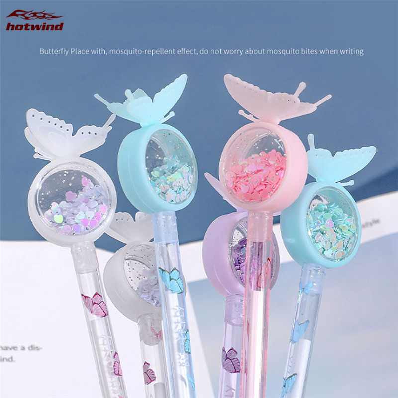 Bút mực gel ký tên kiểu bươm bướm hoạt hình đính kim sa đuổi muỗi được đáng yêu