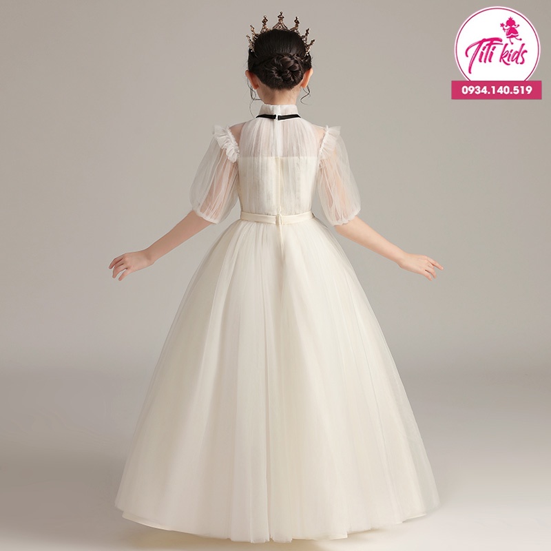 Đầm Công Chúa Bé Gái TiTiKids Trắng Cao Cấp CC139