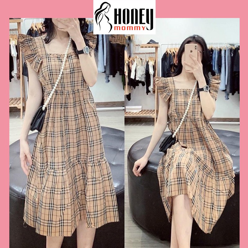 Váy Bầu Sát Nách Kẻ Caro Mùa Hè Đầm Bầu Suông Đẹp Đi Chơi Mặc Ở Nhà HD1803 Honey Mommy