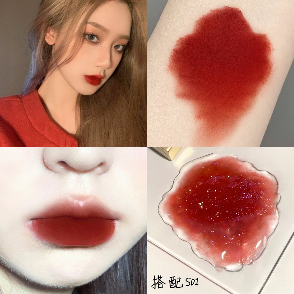Son kem tint lì gương OULESONG hoa Đỏ trong suốt sang chảnh không ​dính trôi hủ son bùn
