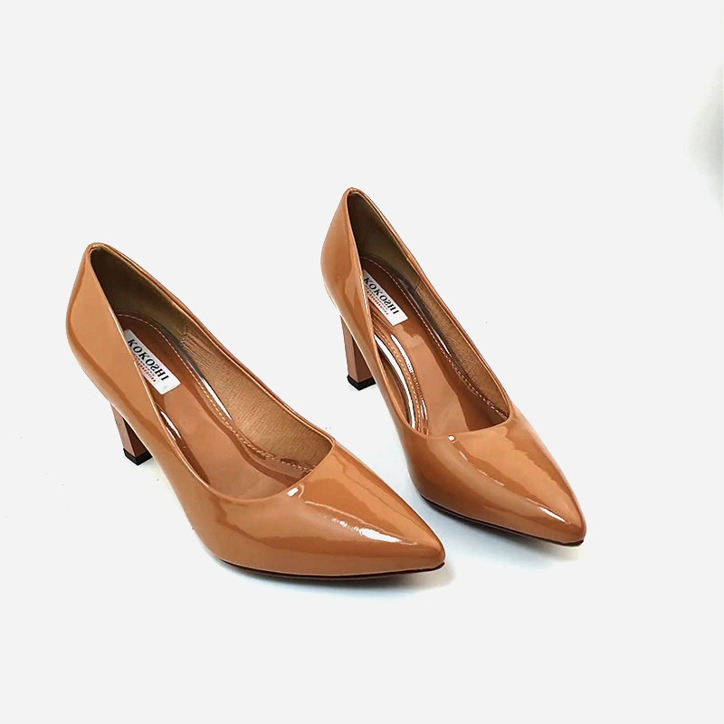 Giày Cao gót mũi nhọn 9p/9cm Công Sở đế vuông nhỏ da bóng mềm sang chảnh chuẩn xịn VNXK HANO