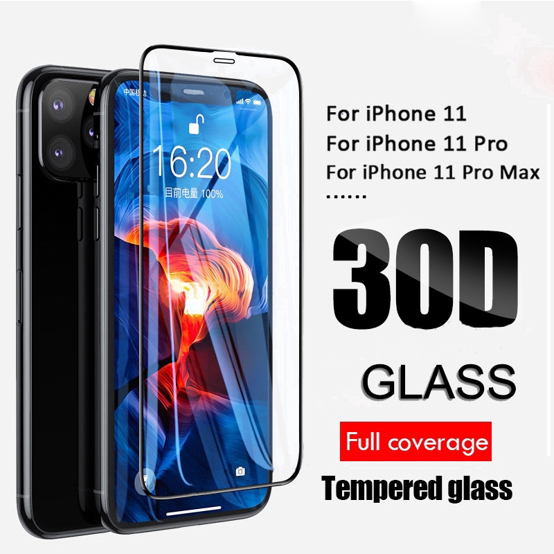 Tấm dán cường lực viền cong 30D bảo vệ màn hình IPhone 11 Pro Max 2019 X XR XS MAX 6 6s 7 8Plus