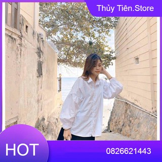 ÁO SƠ MI TRẮNG TAY PHỒNG VIỀN BÈO DÀI TAY OVERSIZE - ÁO SOMI NỮ TAY DÀI MÀU TRẮNG HOT 💎 👗💝
