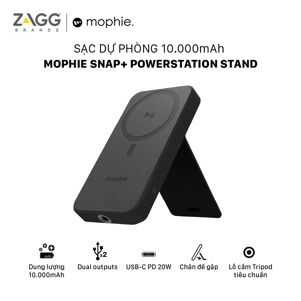 Sạc dự phòng không dây Mophie snap+ powerstation stand 10,000mAh