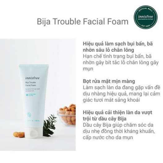 Hàng Hàn- Sữa rửa mặt dành cho da mụn innisfree Bija Trouble Facial Foam 150ml