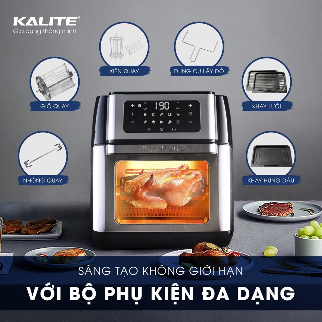 Nồi chiên không dầu kalite Q10, bếp chiên không dầu 10L, nồi chiên gà nguyên con, chính hãng kalite + quà tặng