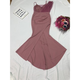 [Hình Thật ] Đầm Dạ Hội Cao Cấp Kiểu 2 Dây Cúp Ngực Xẻ Tà Eo Xếp Ly Sang Trọng Tôn Dáng