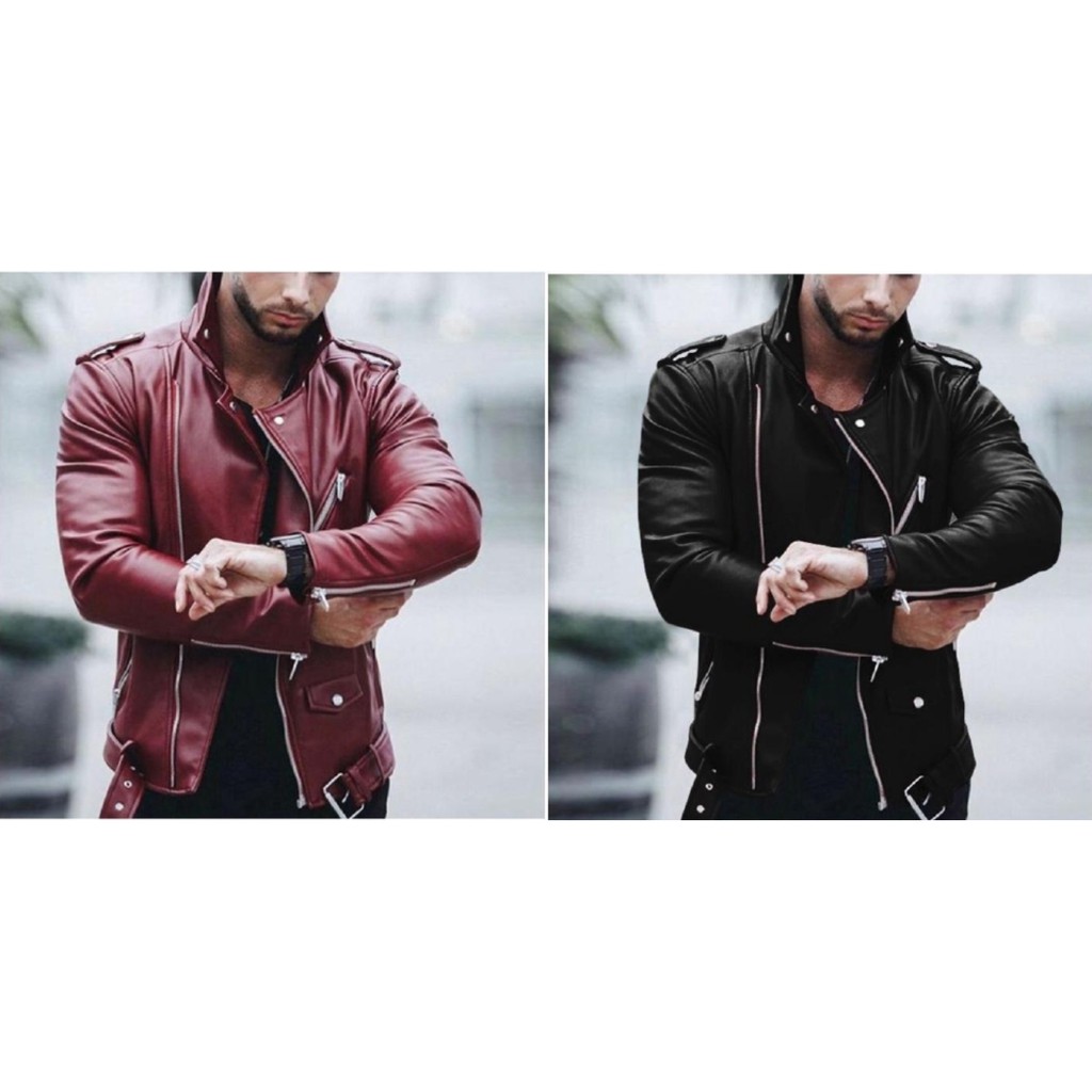 Áo da Nam Kiểu dáng Hàn quốc _ Mens Vintage Slim Fit Moto Biker