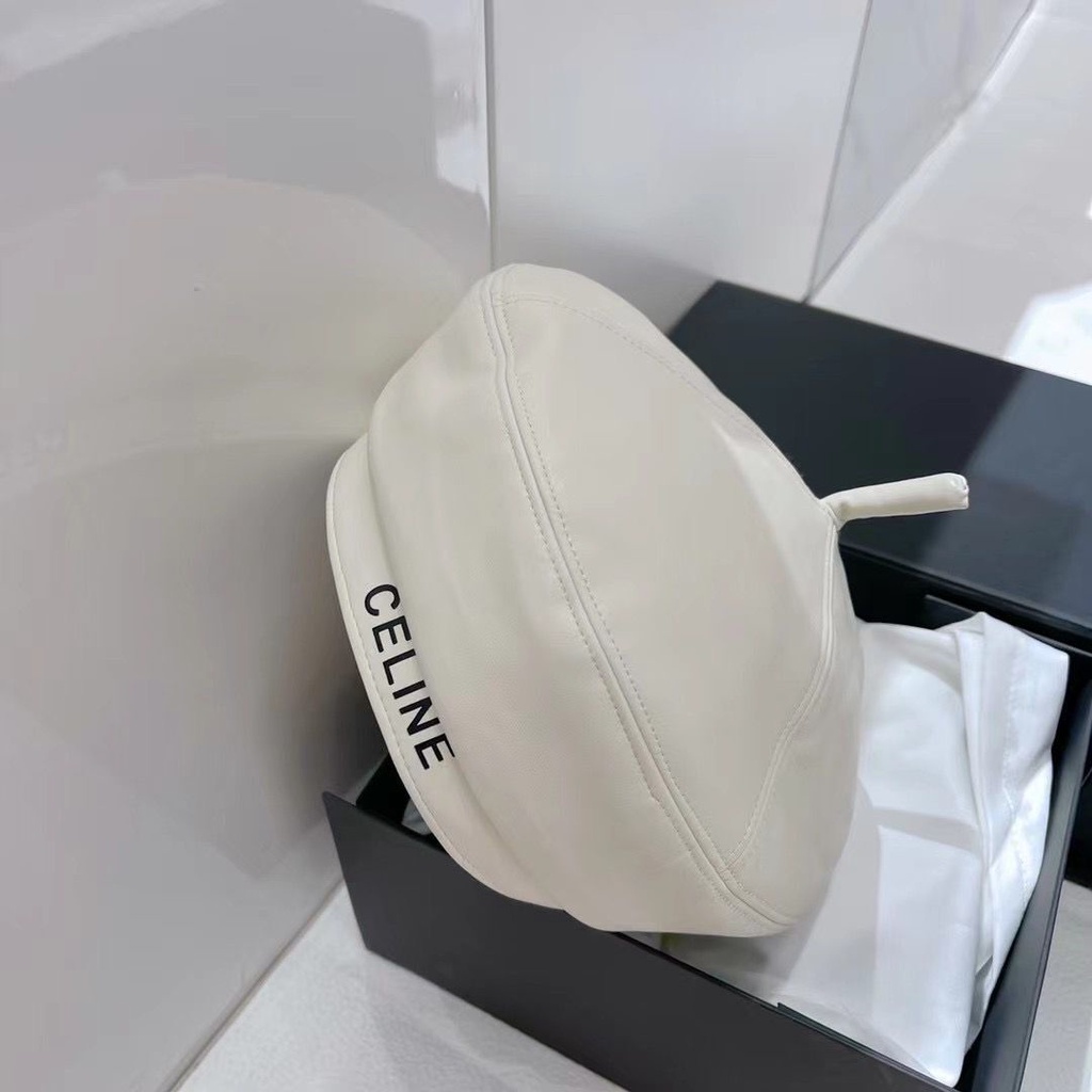 Mũ beret Da pu Màu Trơn In Chữ dfdd celine Thời Trang Thu Đông Cho Nữ