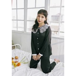 Set Pyjama lụa cổ hoa voan trắng 4 màu cao cấp