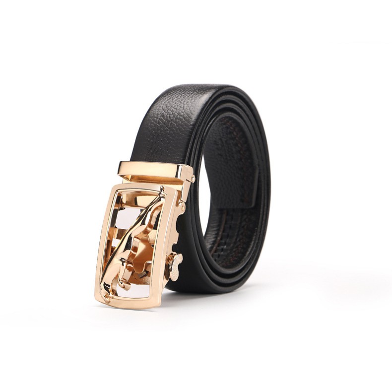 Thắt Lưng Dây Nịt Nam Da Bò 2 Lớp Khóa Tự Động Cao Cấp - Khóa Đồng Hình Báo vồ trạm 3D - Uy Quyền - Dũng Mãnh