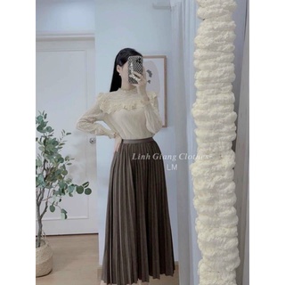 Chân váy dập li dáng dài hàng Quảng Châu cao cấp 098