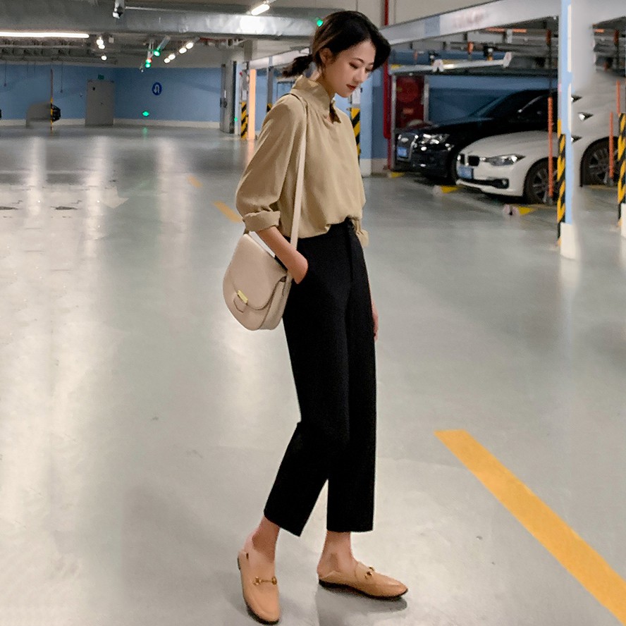 Quần vải nữ lưng cao Style Hàn Quốc chất vải cát Hàn - Dáng đứng lưng cao - Forrm trơn cực dễ phối đồ | BigBuy360 - bigbuy360.vn