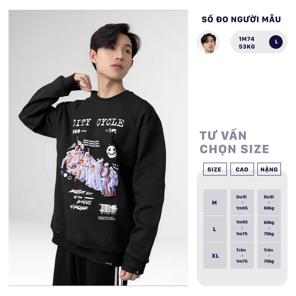 Áo sweater nỉ Popularity City Cycle - áo nỉ sweater unisex form rộng in hình Local Brand