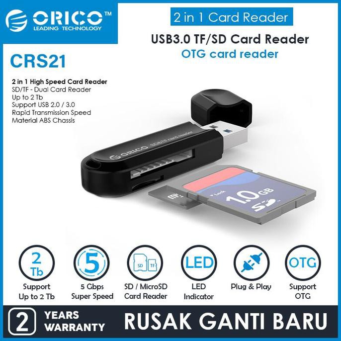 Đầu Đọc Thẻ Nhớ Orico Usb 3.0 Tf / Sd Crs21 Màu Đen