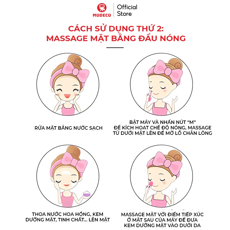 Máy Rửa Mặt Massage Nhiệt Modeco 3 Trong 1 - 9 Cấp Độ Làm Sạch Sâu Tẩy Tế Bào Chết, Làm Nóng Tăng Hấp Thu Dưỡng Chất