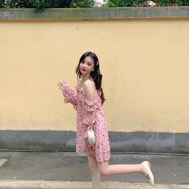 Đầm Trễ Vai Màu Hồng Thiết Kế Dáng Rộng Che Khuyết Điểm