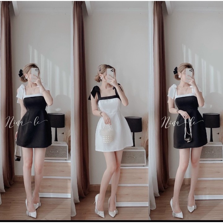 Đầm nơ Hót Hít chất Cotton lạnh phối dây nơ chất Lụa dày dặn Bao Chất