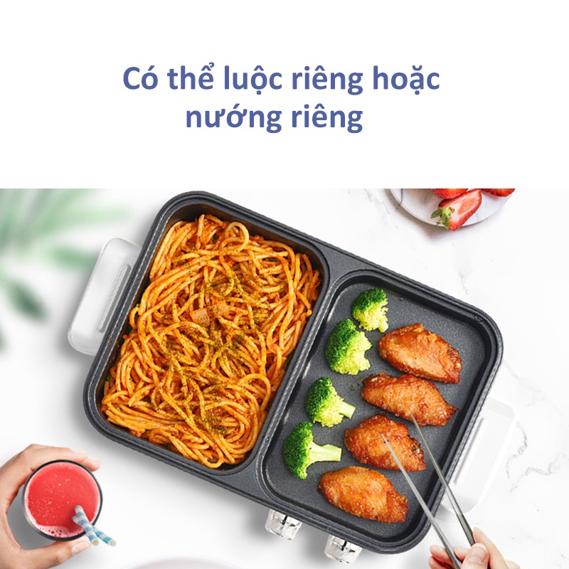 Bếp nướng lẩu điện INSSA DKZP001 2 trong 1 2 ngăn cao cấp đa năng dành cho sử dụng tại nhà và ký túc xá