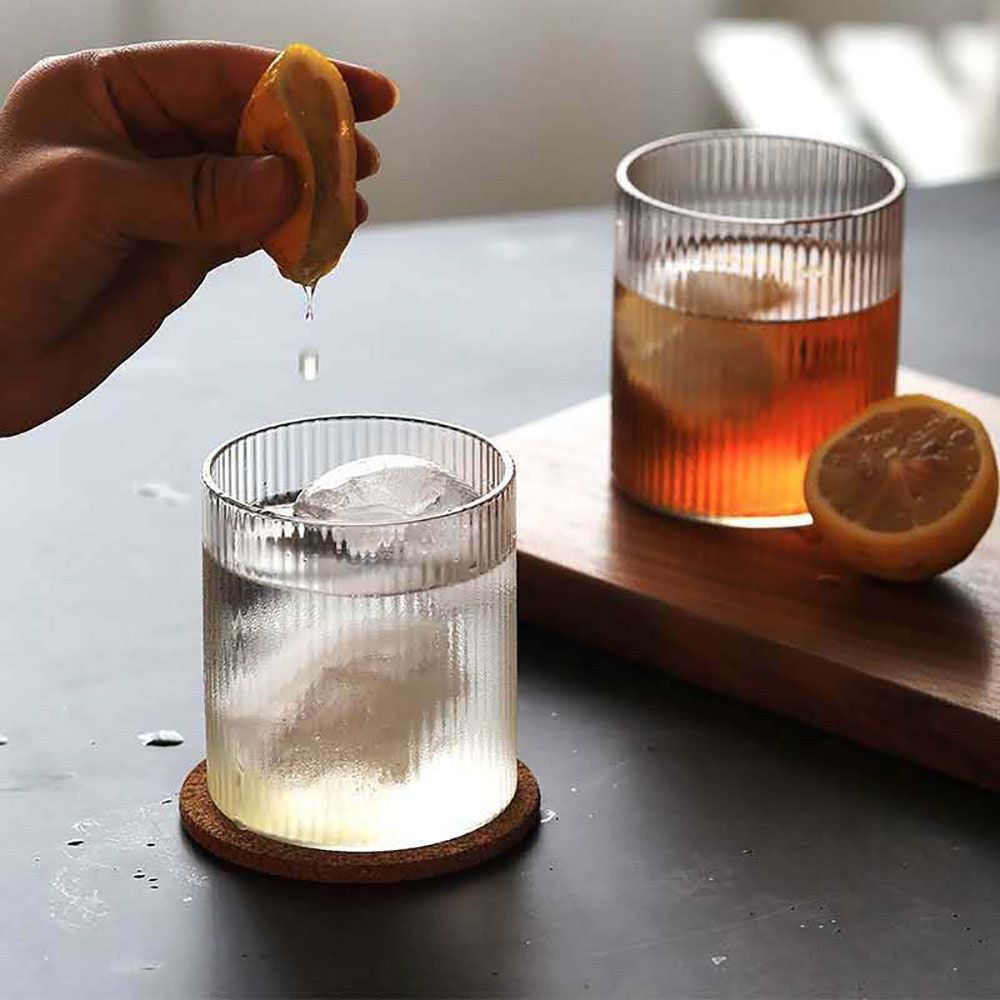 Cốc thủy tinh uống trà/cà phê/trà sữa/nước ép họa tiết kẻ sọc dọc màu trong suốt kiểu Nhật Bản