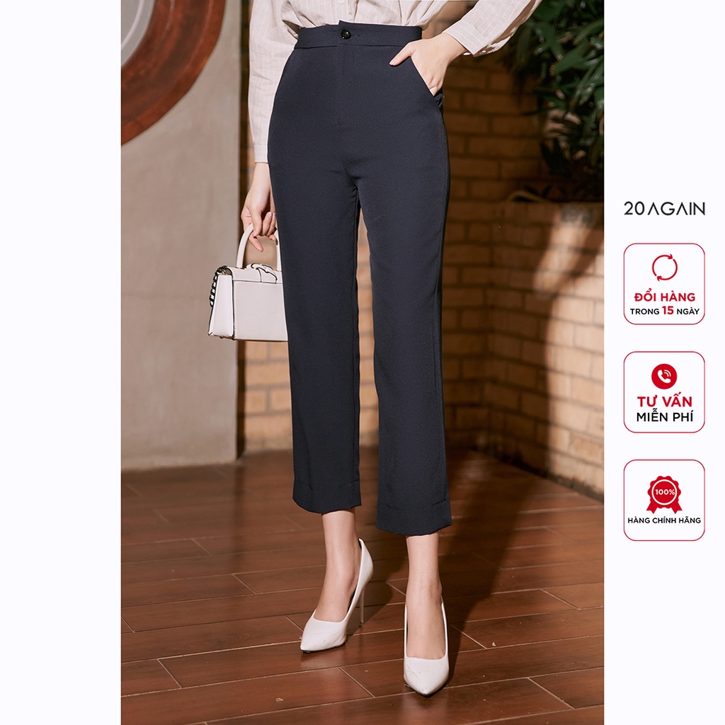 Quần âu nữ túi chéo sườn 20AGAIN, thiết kế quần baggy tôn dáng QAA0127