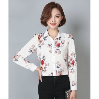 Áo sơ mi nữ họa tiết hoa hồng