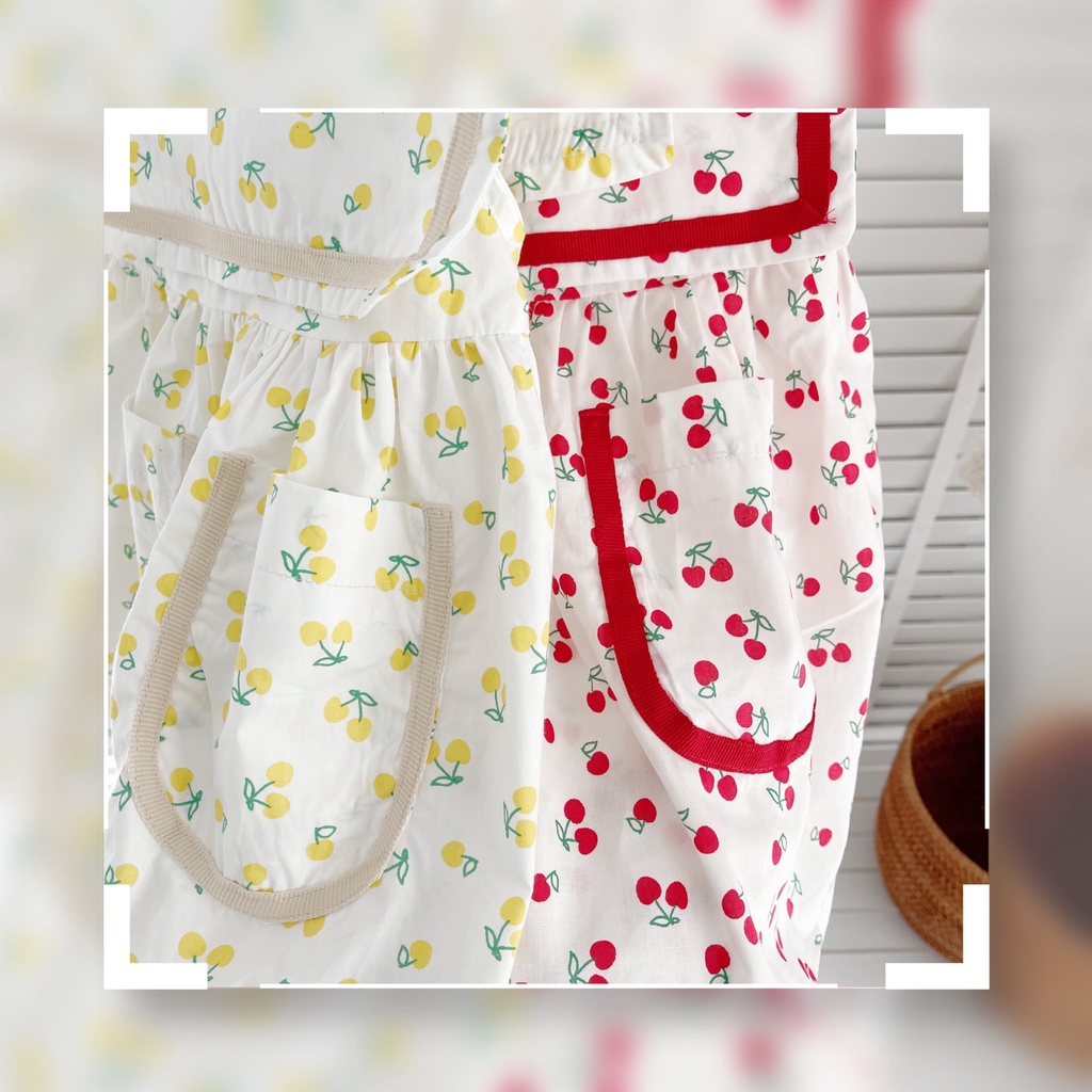 Váy hè hình cherry túi tai thỏ cho bé gái- Chất thô Hàn mát