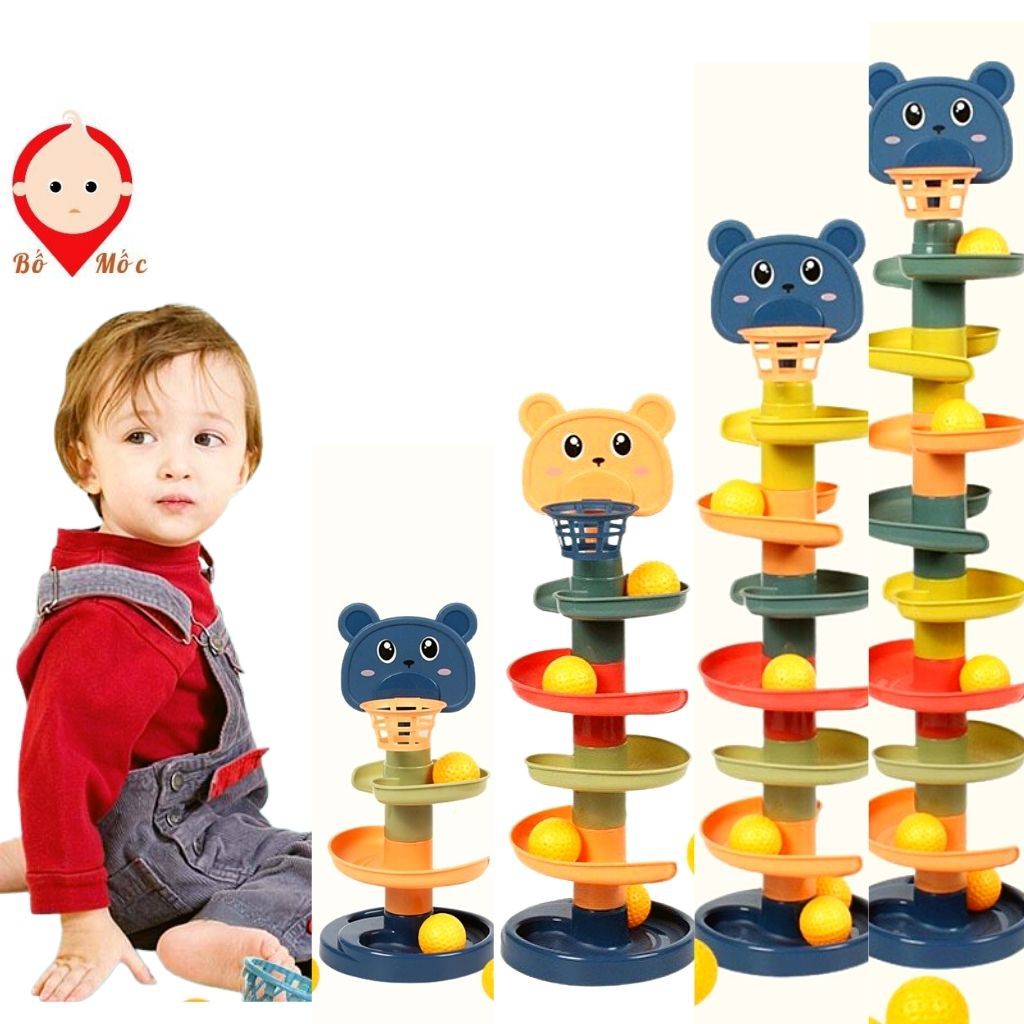 Cầu Trượt Thả Bóng Xoay Tròn - Đồ Chơi Bóng Rổ Cho Bé Vui Chơi Vận Động Tư Duy Sáng Tạo - Shop Bố Mốc