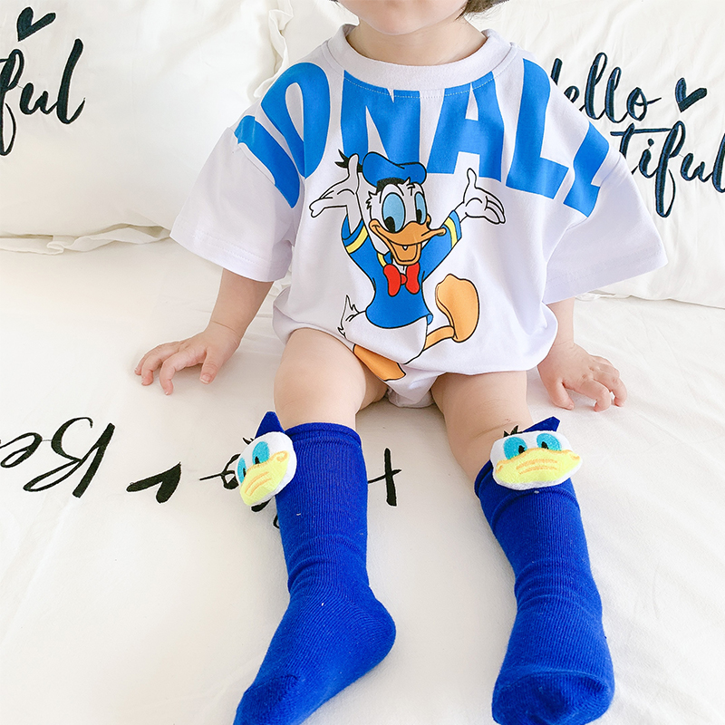 DONALD DUCK Áo liền quần Tay Ngắn Hoạ Tiết Hoạt Hình Đáng Yêu Cho Bé