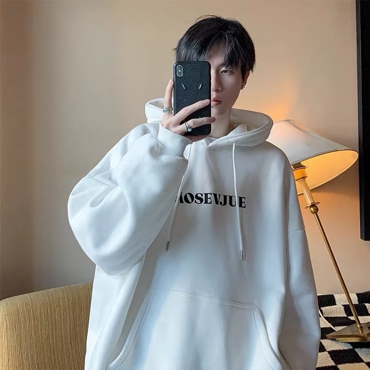 Áo Hoodie Dáng Rộng In Chữ Phong Cách hip hop Đường Phố Hàn Quốc Thời Trang Mùa Đông Cho Nam Cỡ M-5XL