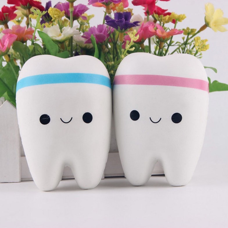 Đồ chơi bóp mềm hình chiếc răng đáng yêu màu hồng và xanh dương ngẫu nhiên