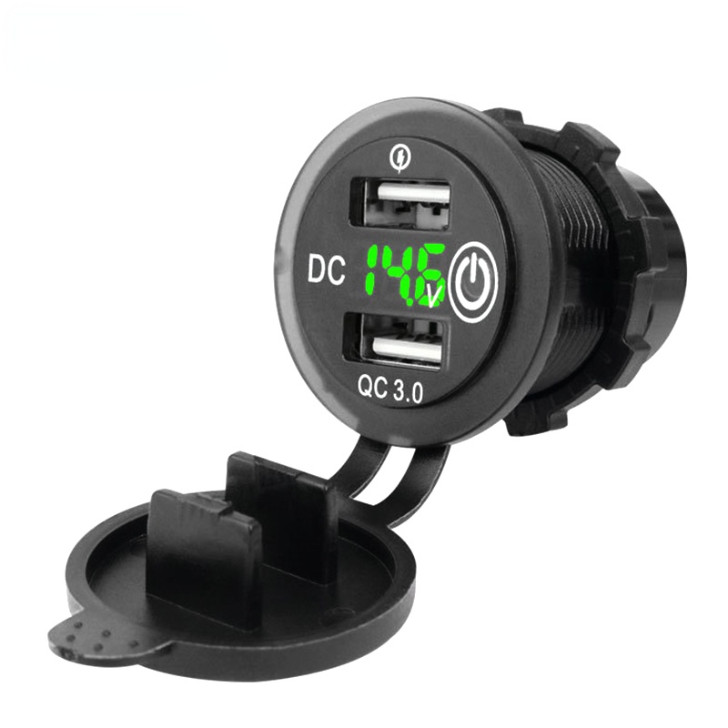 Cục Sạc Nhanh QC3.0 USB Vôn Kế Có Công Tắc Bật / Tắt Có Đèn LED Cho Xe Hơi / Xe Máy 12V / 24V