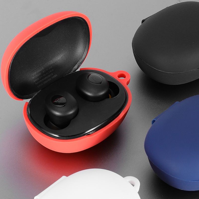 Hộp đựng tai nghe bằng silicone chống bụi có móc chống rơi tiện dụng cho realme Buds Q