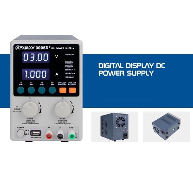 Máy cấp nguồn DC Youkiloon 3005D+ hỗ trợ 30V-5A chuyên dành cho sửa chữa điện tử, Laptop, phòng lab (điện phân)...