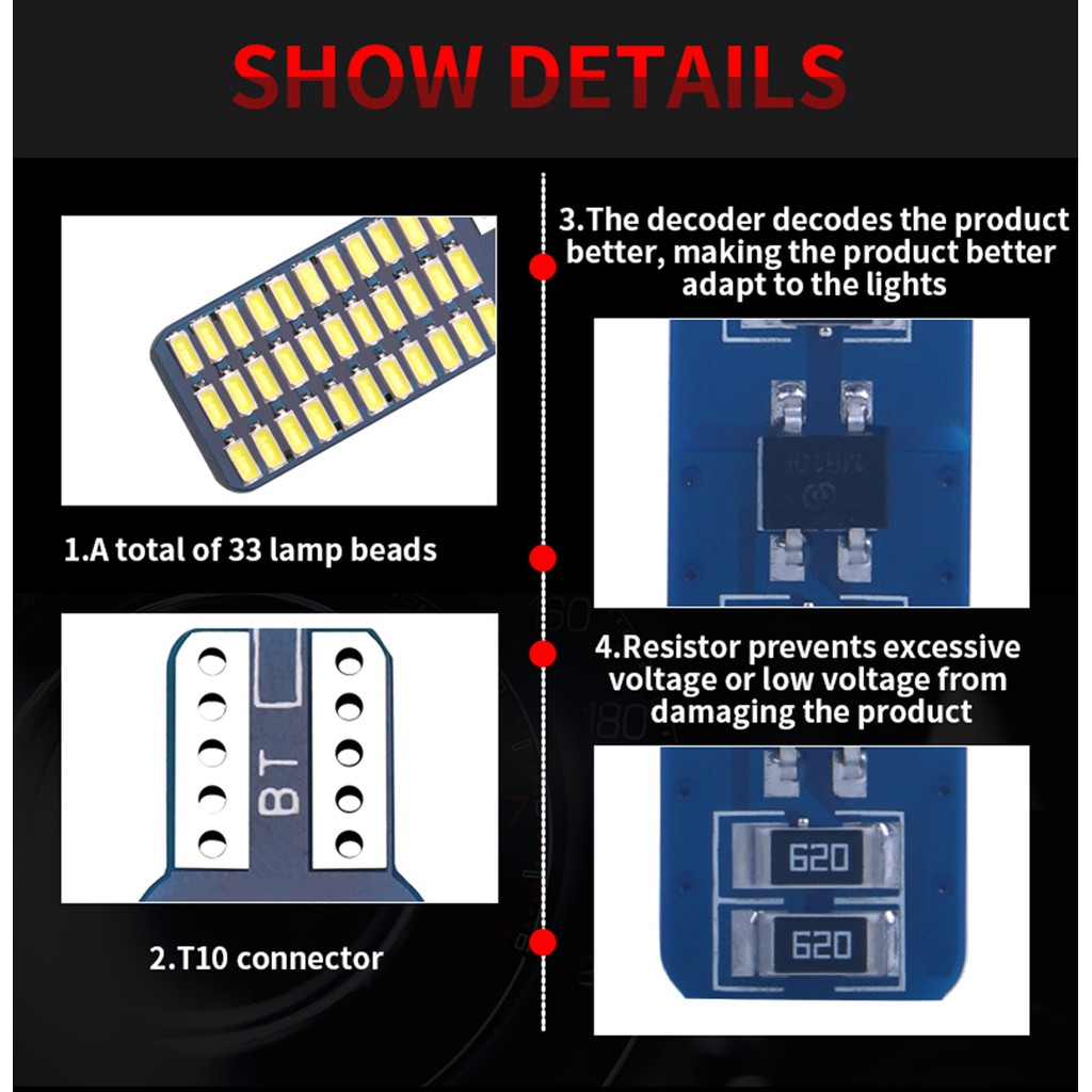 Bóng đèn LED T10 192 194 168 W5W 3014 33SMD gắn đuôi ô tô