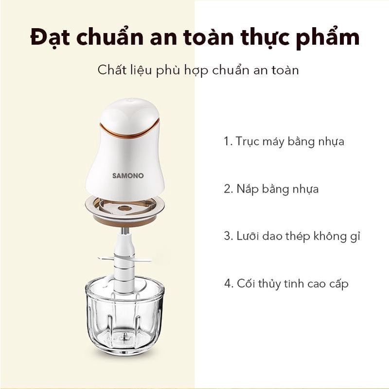 Máy Xay Đa Năng Mini Samono SW099 - Xay Tỏi Ớt, Rau Củ Quả Cối Thủy Tinh - Hàng Chính Hãng