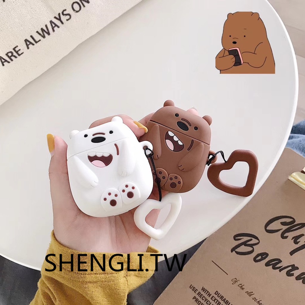 Vỏ bọc hộp đựng tai nghe không dây airpods 1 hình các chú gấu đáng yêu trong phim hoạt hình We bare bear