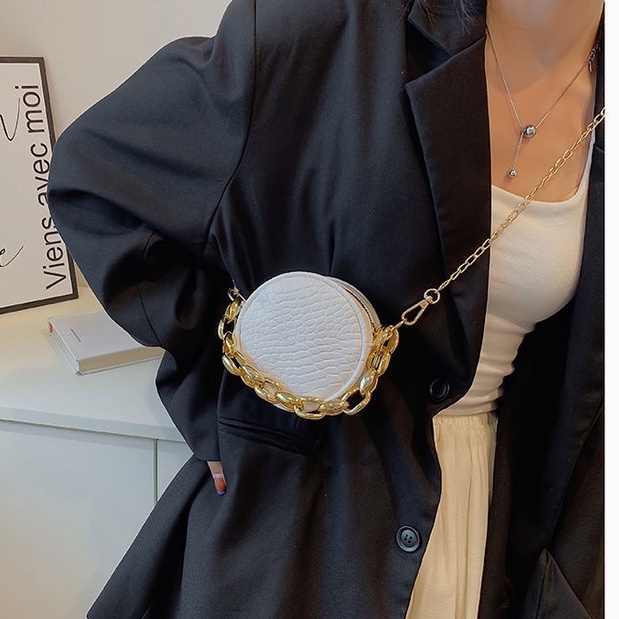 Túi xách tròn dây xích cao cấp túi đeo chéo mini da rắn túi đựng son