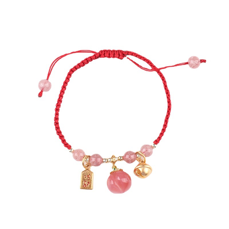 Vòng tay bện màu đỏ đính đá pha lê dâu tây thời trang xuân hè cho nữ