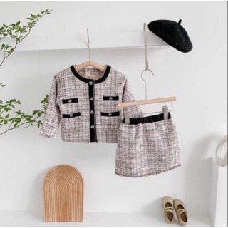 Set dạ tweed cho bé gái