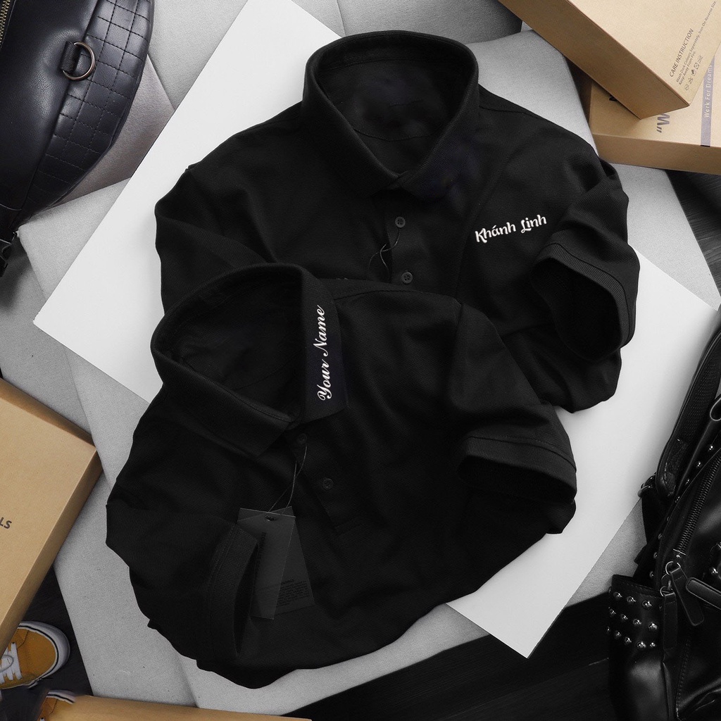 Áo Thun Polo OmShala Thêu Tên Riêng Cotton Dáng Slim Fit