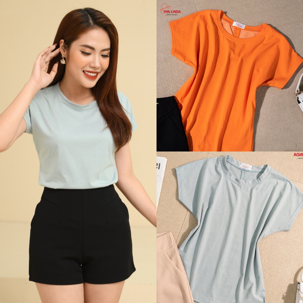 Compo Áo Thun Nữ Cotton From Rộng Tay Ngắn, Áo Phông Oversize Shop Me Kem