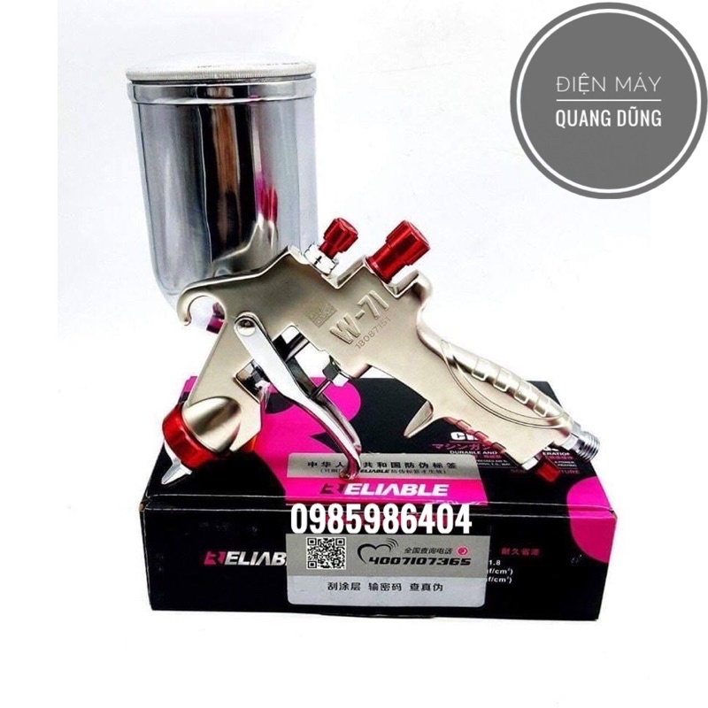 Súng phun sơn W71 RELIABLE chính hãng sơn xe máy, ô tô , đồ gỗ, đồ mỹ nghệ, nội thất - Dùng cho máy nén khí