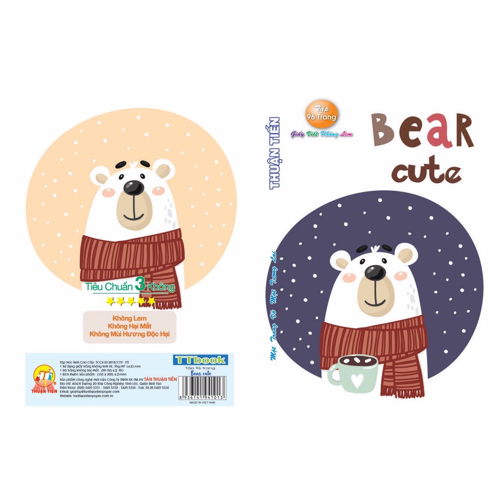 ( 1 Lốc ) Tập Vở Bear Cute 96 Trang KT:158x205mm Độ Dày 95 Gsm ( Dày ) Tân Thuận Tiến Camshop